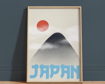 Impressão minimalista do Monte Fuji: arte de parede japonesa moderna (download digital)