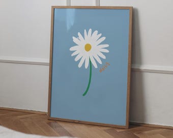 Printable Botanical Daisy Illustration - Minimalist Kids Wall Art, Colorful and Playful Floral Print