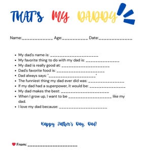 Alles over mijn vader: Vaderdagvragenlijst PDF | Afdrukbaar cadeau en kaart met leuke vragen