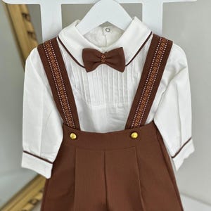 5 pc suit in Brown Suiting, Baby first suit, Wedding boy suit, First Birthday boy suit, Baptism, Boy Christening - Iacob suit,1st bday suit