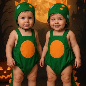 ベビー恐竜ハロウィンコスチューム：しっぽと帽子付きグリーンロンパース