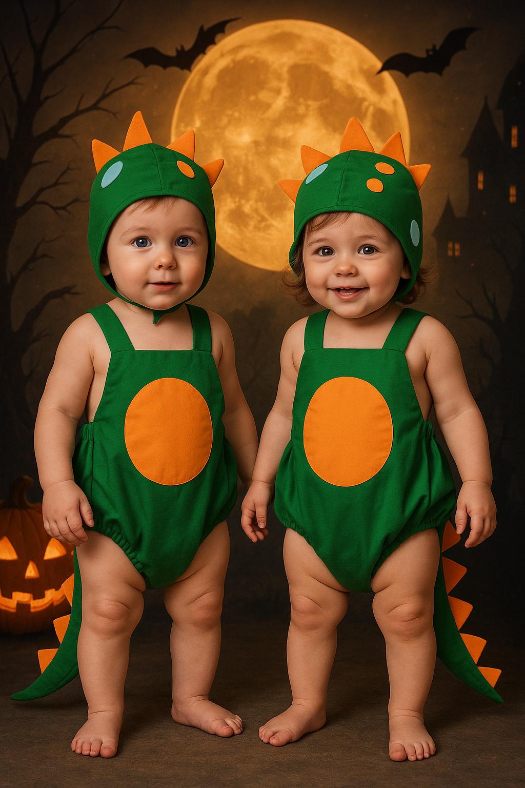 ベビー恐竜ハロウィンコスチューム：しっぽと帽子付きグリーンロンパース - Etsy 日本, image size:1024x1536