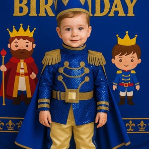 Royal Blue Prince Birthday Outfit for Baby Boy | Toddler 1st Birthday Costume with Crown & Cape | Boys Regal Party Dress 0-5T