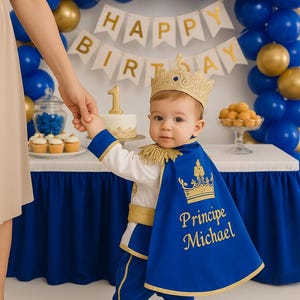 Blue White Prince Crown and Costume , White Gold Prince Costume – Baby Boy Birthday Set – Toddler Party Suit 12 Months
