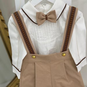 Baby Boys 4-pcs Beige Ivory Linen Suit Wedding Ring Bearer Baptism Christening Formal Party Set Outfit