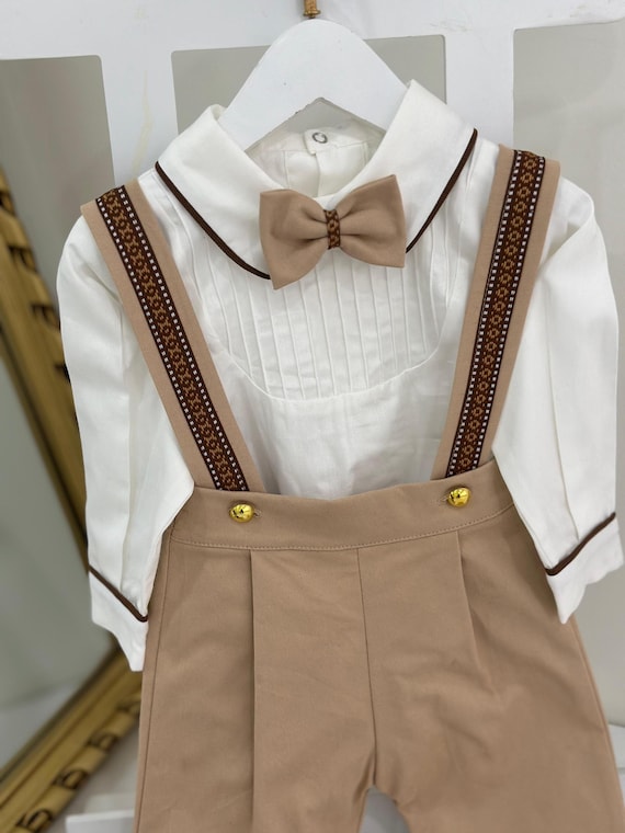 Baby Boy Linen Suit: 4-piece Beige Outfit, Christening, Wedding