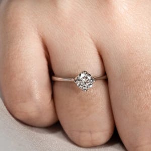 Moissanite Solitaire Ring: 14K White Gold Bridal Engagement Ring