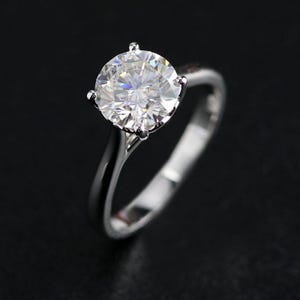 Round Cut Moissanite Solitaire Ring: Gold Engagement Ring