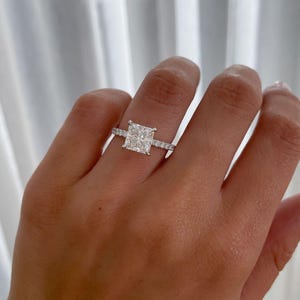 Princess Cut Moissanite Pave Engagement Ring for Women, Proposal Gold Ring, Promise Gold Ring, Anniversary Ring, Bridal Wedding Ring for Her