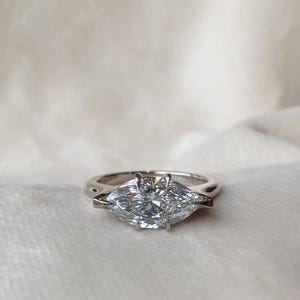 Marquise Cut East West Solitaire Engagement Gold Ring for Women, Proposal Ring, Anniversary Gold Ring, 14K White Gold Proposal Ring for Her