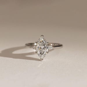 14K White Gold Three Stone style Marquise & Pear Cut Moissanite Engagement Ring for Her, Proposal Ring, Promise Ring, Anniversary Gold Ring
