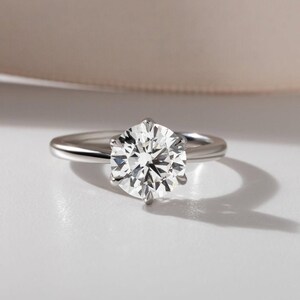 Solitaire Minimalist Round Cut Moissanite Cathedral Engagement Ring, White Gold Proposal Ring, Bridal Wedding Ring, Anniversary Gift for Her