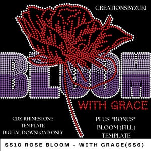 SS10 Strass Vorlage: Rose Blüte mit Anmut SVG (Digital Download)