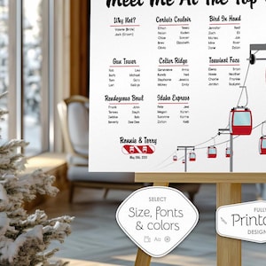 Ski Lift Tram Printable Seating Chart for Outdoorsy weddings, sent ready to print. Ink color, font, all text custom. Quick turnaround.