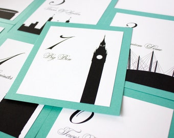 London Landmarks Table Number: Wedding or Party Decor, choose font & colors