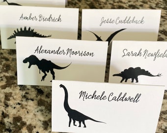 Dinosaur Place Card, printed with your guest name and table, choose colors, font, dinosaurs, arrive folded and ready to use