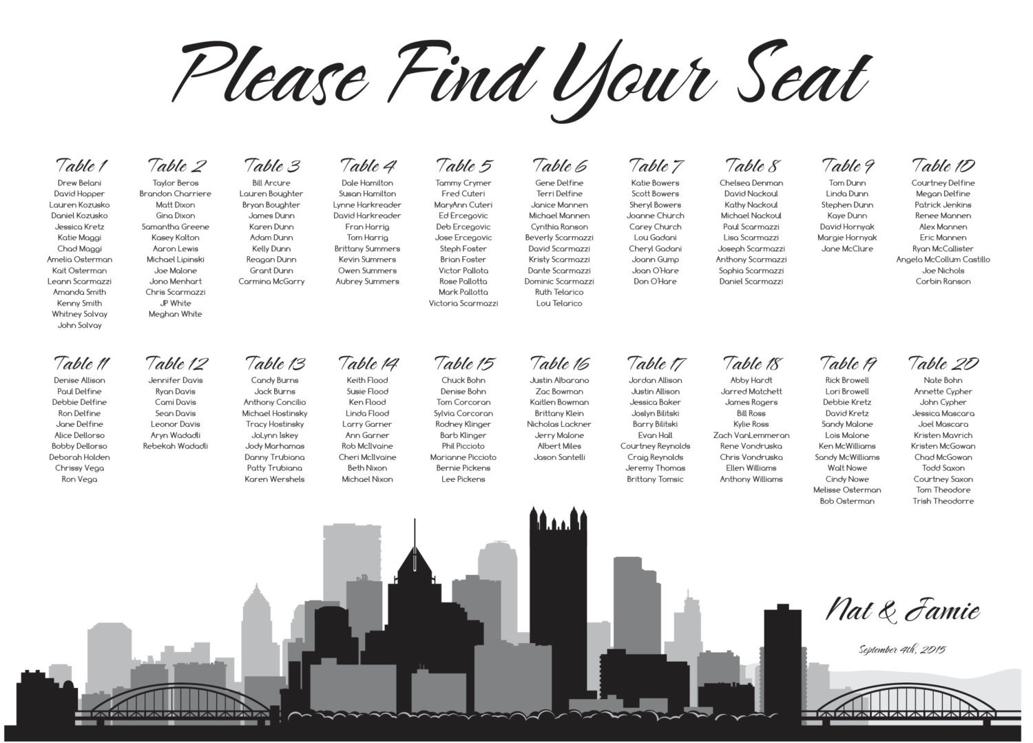 Pittsburgh Seating Chart Digital Design Printable PDF Custom - Etsy
