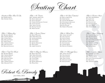 New Orleans Printable Seating Chart Poster for weddings, sent ready to print. Ink color, font, all text custom. Quick turnaround.