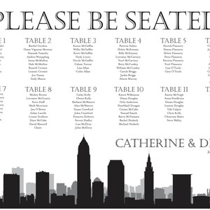 Cleveland Printable Seating Chart with city skyline, sent ready to print. Ink color, font, all text custom. Quick turnaround time.