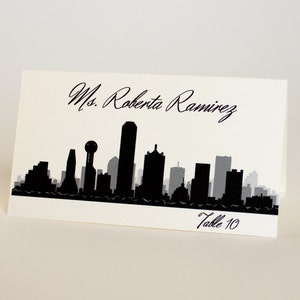 Dallas Skyline Place Card: Hometown Theme Wedding or Corporate Event, Choose Colors & Font