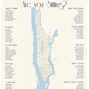 Manhattan Map Printable Seating Chart with street map graphic, sent ready to print. Ink color, font, all text custom. Quick turnaround.