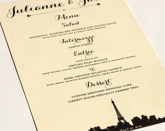 Paris Skyline Wedding Menu: Custom Printable File or Printed Option