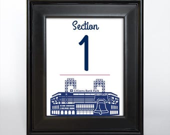 Citizens Bank Table Numbers 1-40: Philadelphia Baseball Bar Mitzvah or Wedding (5x7, Instant Download)