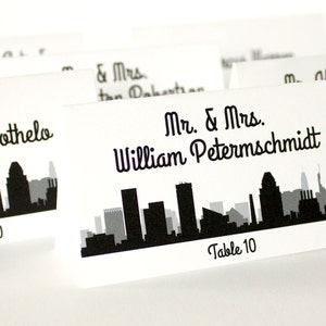 Baltimore Skyline Printed and Folded Place Card with Guest Name and Table for Weddings or Parties, choose font and color image 2