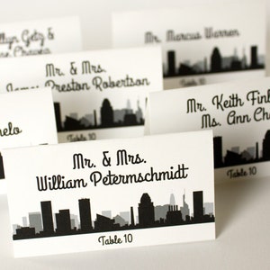 Baltimore Skyline Printed and Folded Place Card with Guest Name and Table for Weddings or Parties, choose font and color image 3