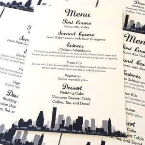 Menu Boston Skyline na wesela lub imprezy, w pełni dostosowane do Twoich szczegółów, wybierz gotowy plik do druku lub opcję wydrukowania i wysłania