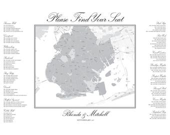 Brooklyn Map Printable Seating Chart for weddings, bar mitzvahs, sent ready to print. Ink color, font, all text custom. Quick turnaround.