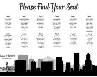 Portland Printable Seating Chart for weddings or parties, sent ready to print. Ink color, font, all text custom. Quick turnaround.