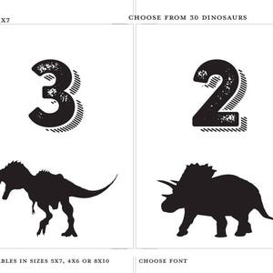 Dinosaur Printable Table Number Bar Mitzvah Wedding Reception Decor Sign Cards 4x6 5x7 or 8x10 Choose Font, Color and Dinosaurs image 2