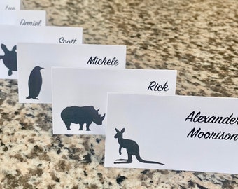 Zoo Animal Place Card for Wedding Reception, Mitzvah, Birthday. Add Numbers or Text, Choose Colors. Fast shipping, folded and ready to use