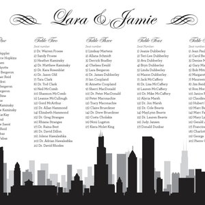 Chicago Printable Seating Chart for weddings, bar mitzvahs, sent ready to print. Ink color, font, all text custom. Quick turnaround.