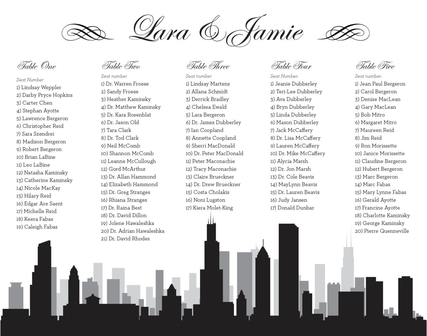 Chicago Seating Chart Printable PDF Custom Poster Digital | Etsy