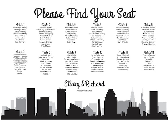 Baltimore Seating Chart Printable Digital Design PDF Custom | Etsy