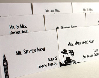 Printed World Travel Place Card, choose from hundreds of landmarks, customize font, colors. Quick turnaround time