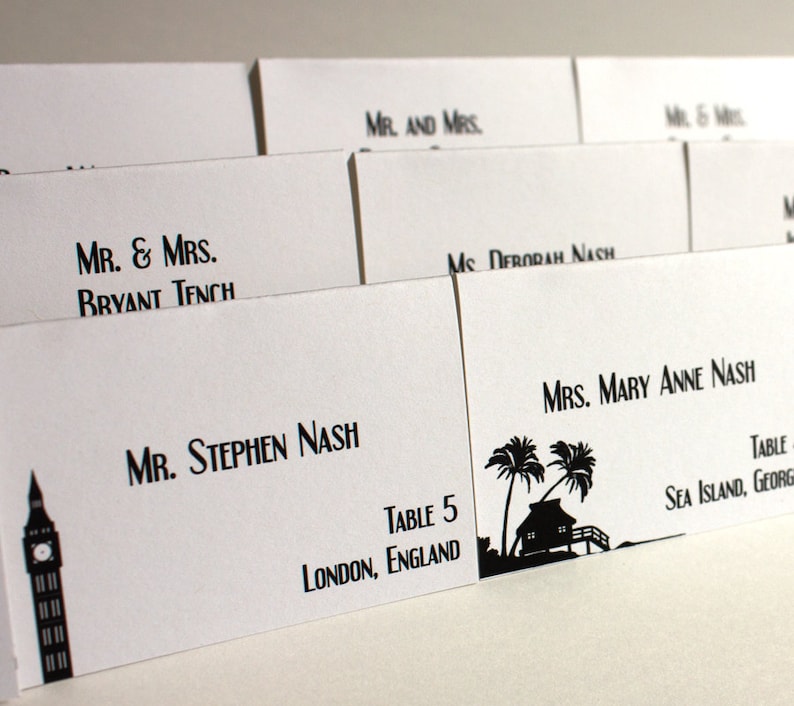 Printed World Travel Place Card, choose from hundreds of landmarks, customize font, colors. Quick turnaround time image 1