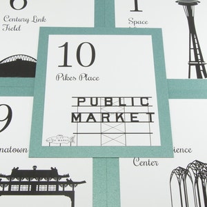 Seattle Landmark Table Numbers: Custom Wedding Reception Decor