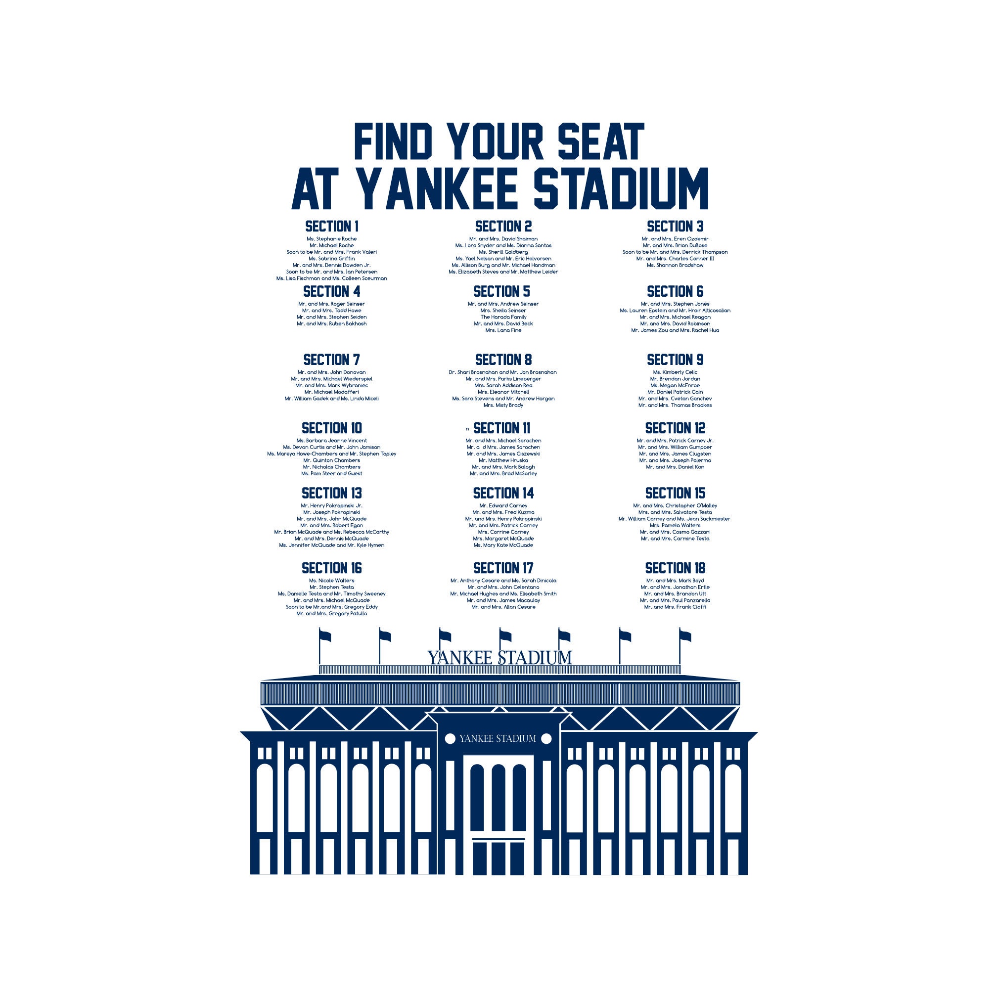 Yankee Stadium Seating Chart: Custom Wedding or Bar Mitzvah (Digital Download)
