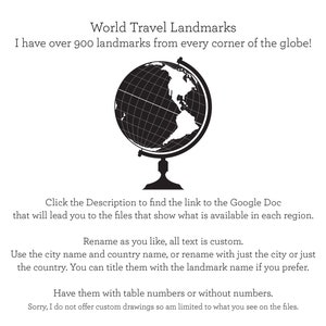 Printed World Travel Place Card, choose from hundreds of landmarks, customize font, colors. Quick turnaround time image 4