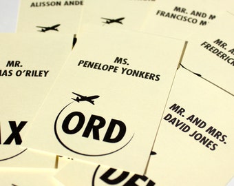 Airport Codes Place Card perfect for Travel Weddings or events, choose your airports, font, colors