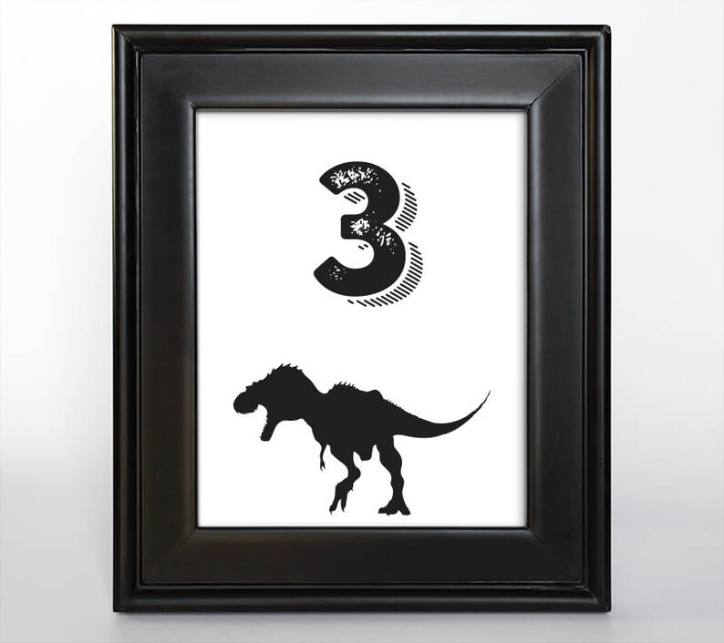 Dinosaur Printable Table Number Bar Mitzvah Wedding Reception Decor Sign Cards 4x6 5x7 or 8x10 Choose Font, Color and Dinosaurs image 1