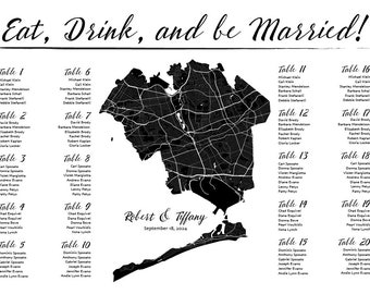 Queens NYC Map Printable Seating Chart for weddings, bar mitzvahs, sent ready to print. Ink color, font, all text custom. Quick turnaround.