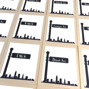 Cleveland Table Number with City Skyline and your choice of Street Signs, choose colors and font, other cities available image 2