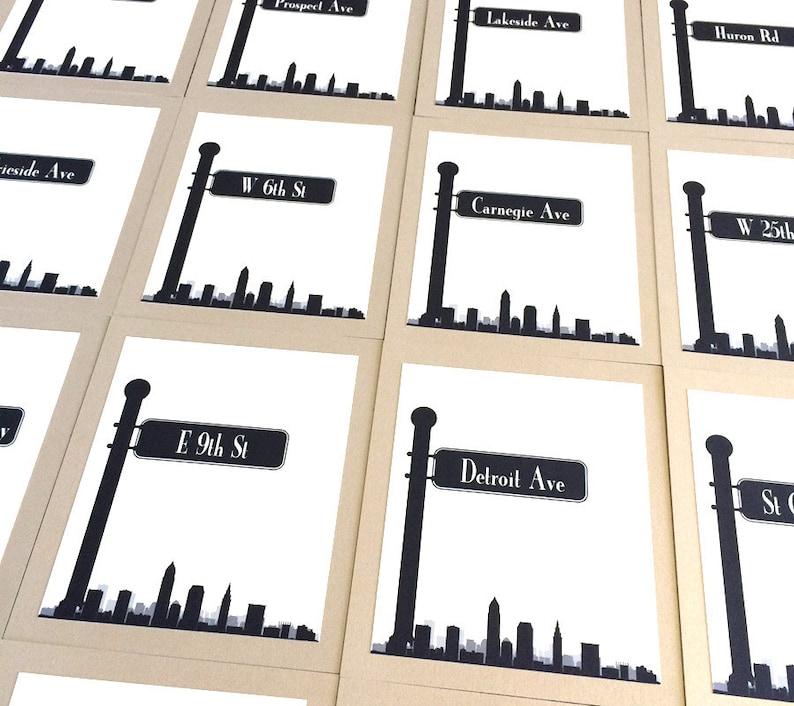 Cleveland Table Number with City Skyline and your choice of Street Signs, choose colors and font, other cities available image 2