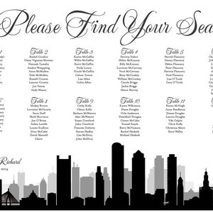 Boston Skyline Wedding Seating Chart: Custom Font & Color (Printable Digital Download)