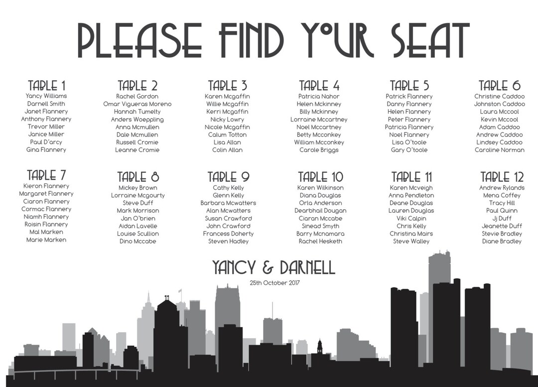 Detroit Seating Chart Printable PDF Custom Poster Digital - Etsy