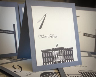 Washington DC Table Number for Wedding Reception or Party Decor, choose from over 50 landmarks